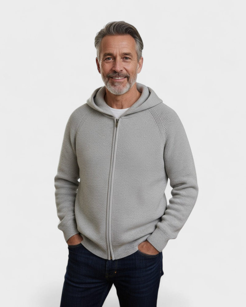 Ate | Lichtgrijze gebreide hoodie met rits