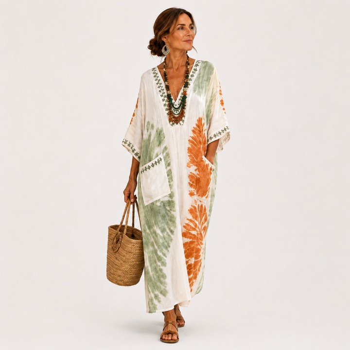 Paulien | Groene Kaftan met Tie-dye