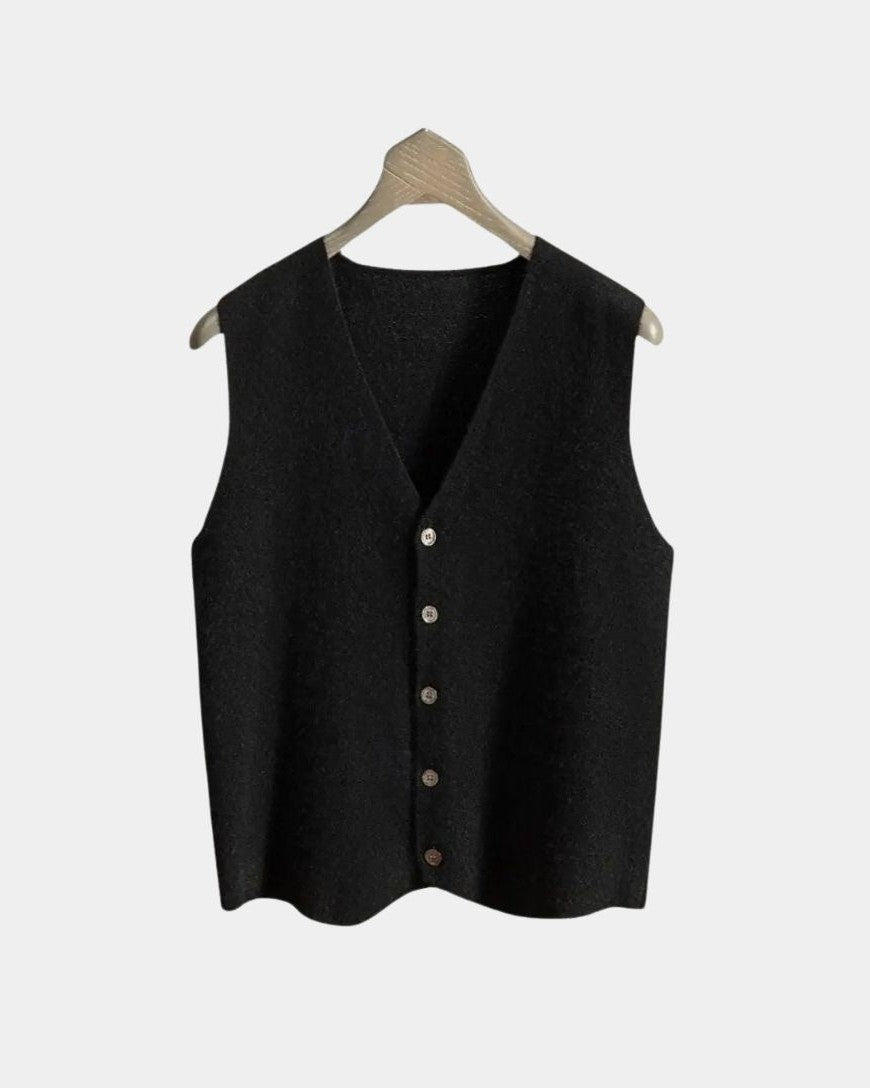 Durk | Marineblauw gebreid gilet met knopen