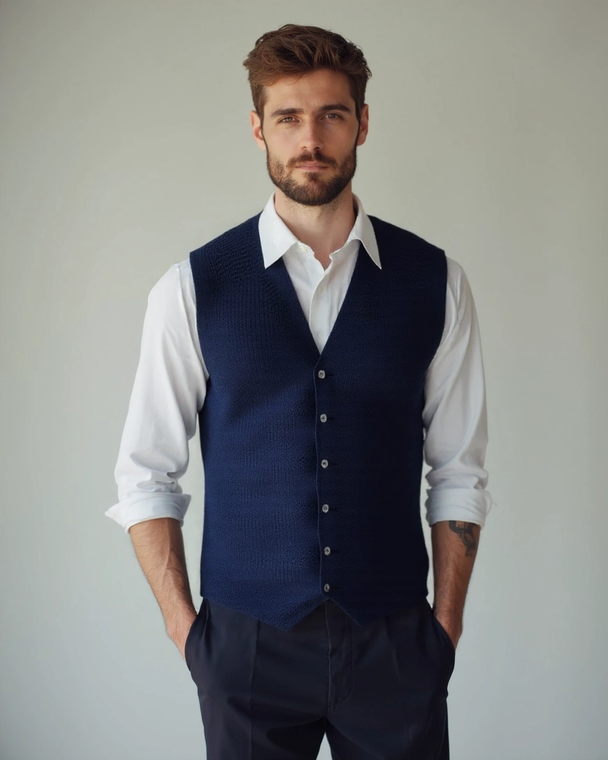 Durk | Marineblauw gebreid gilet met knopen