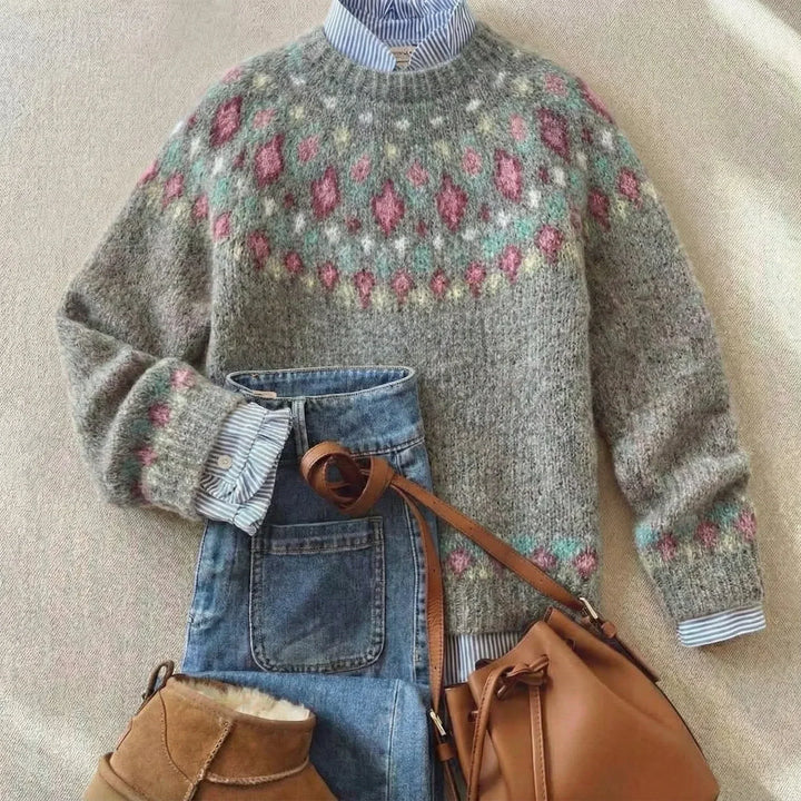 Elske | Zachtgrijze Noorse trui met Fair Isle-pas