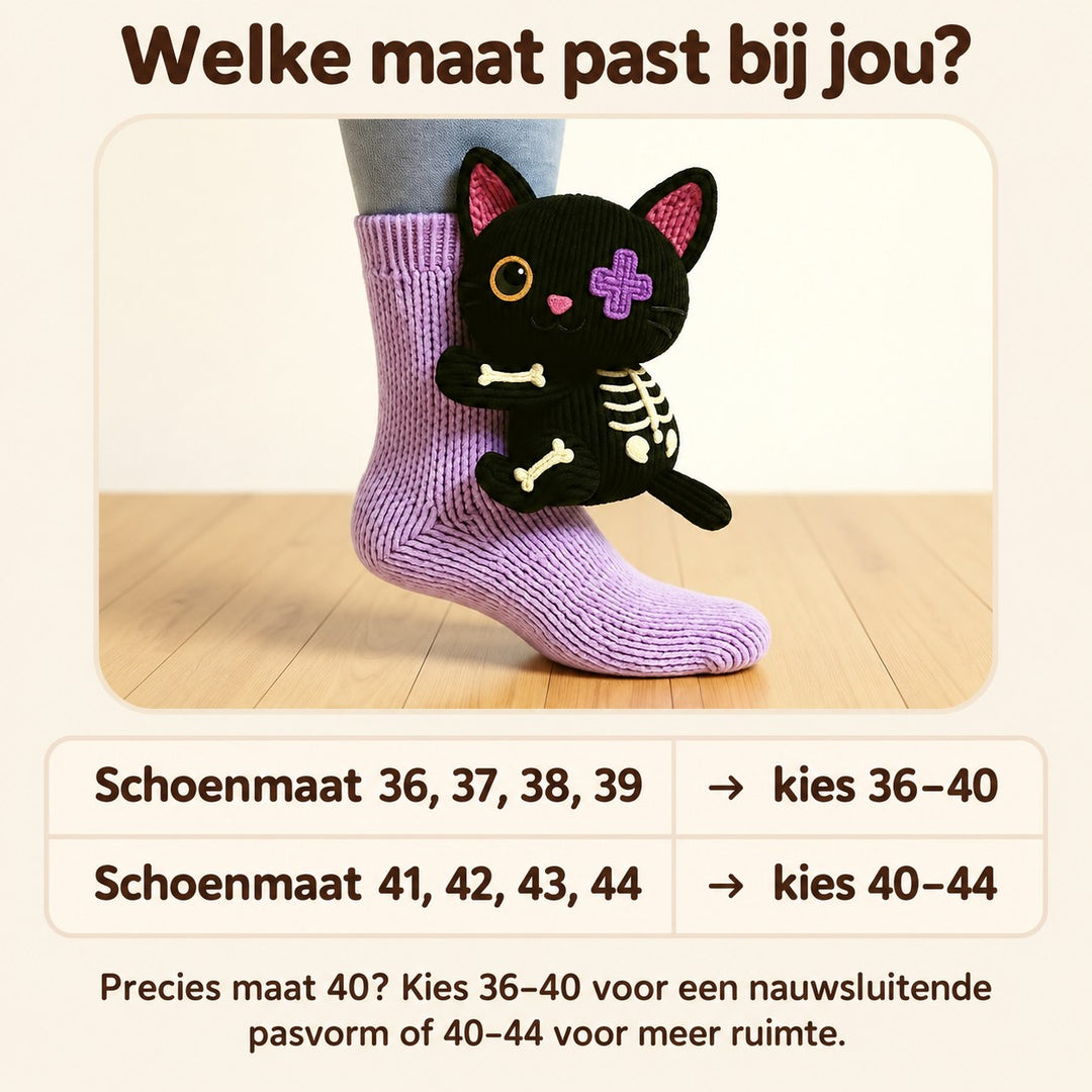 Floor | Knuffelsokken Skeletkat – Maattabel