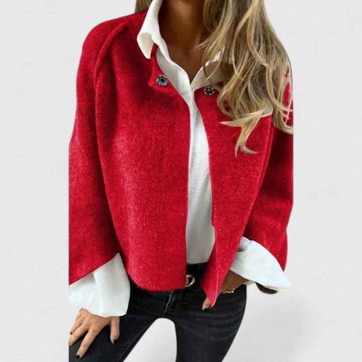Geertje | Elegante tussenjas in rood en blauw