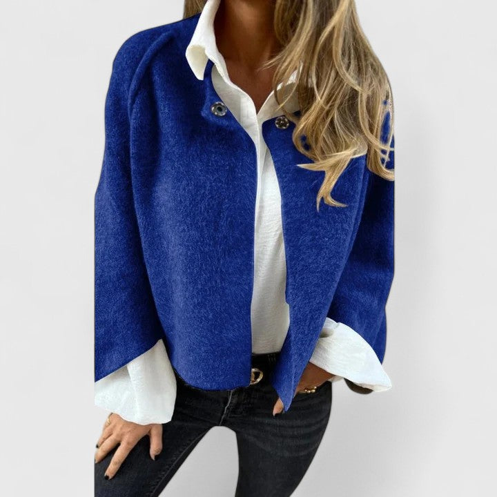 Geertje | Elegante tussenjas in rood en blauw