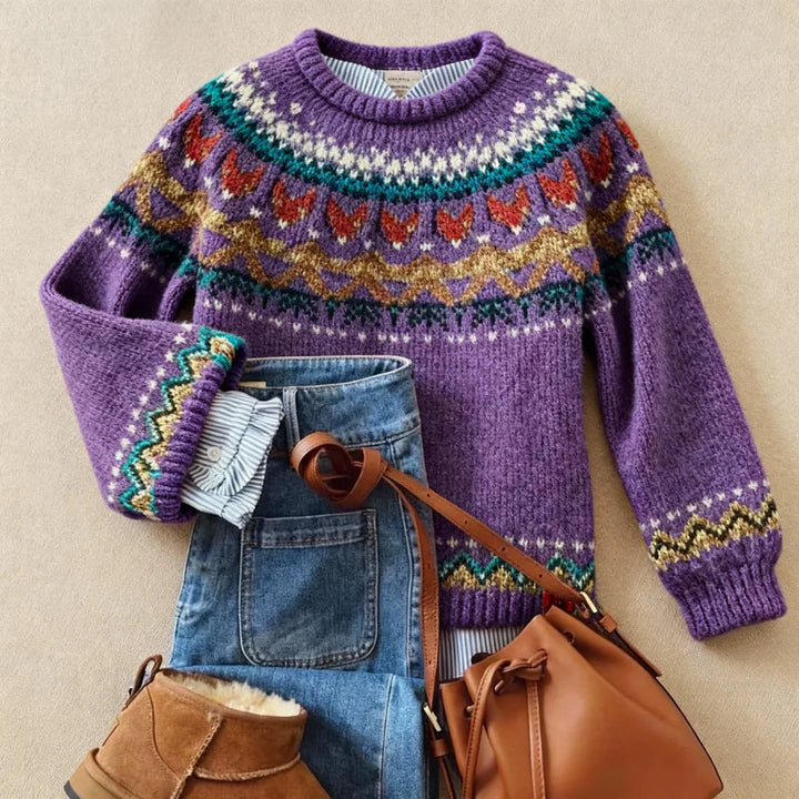 Hilde | Paarse Noorse trui met Fair Isle-pas