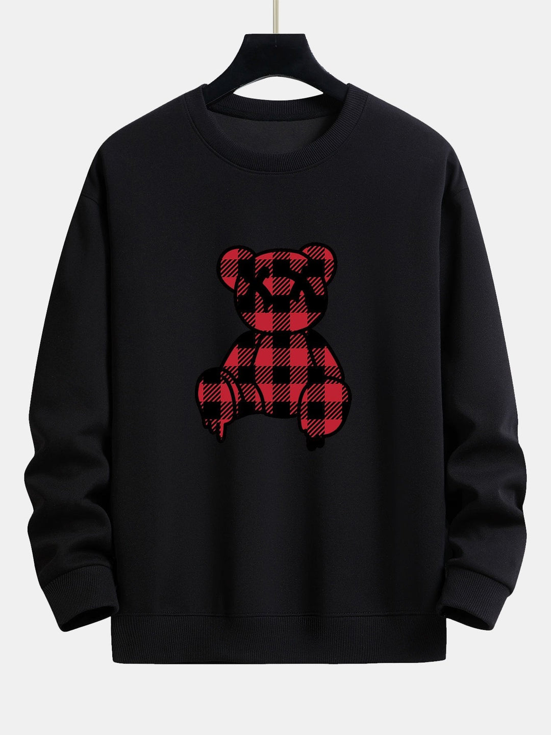 Koen | Sweater met rode geruite beerprint en relaxte pasvorm