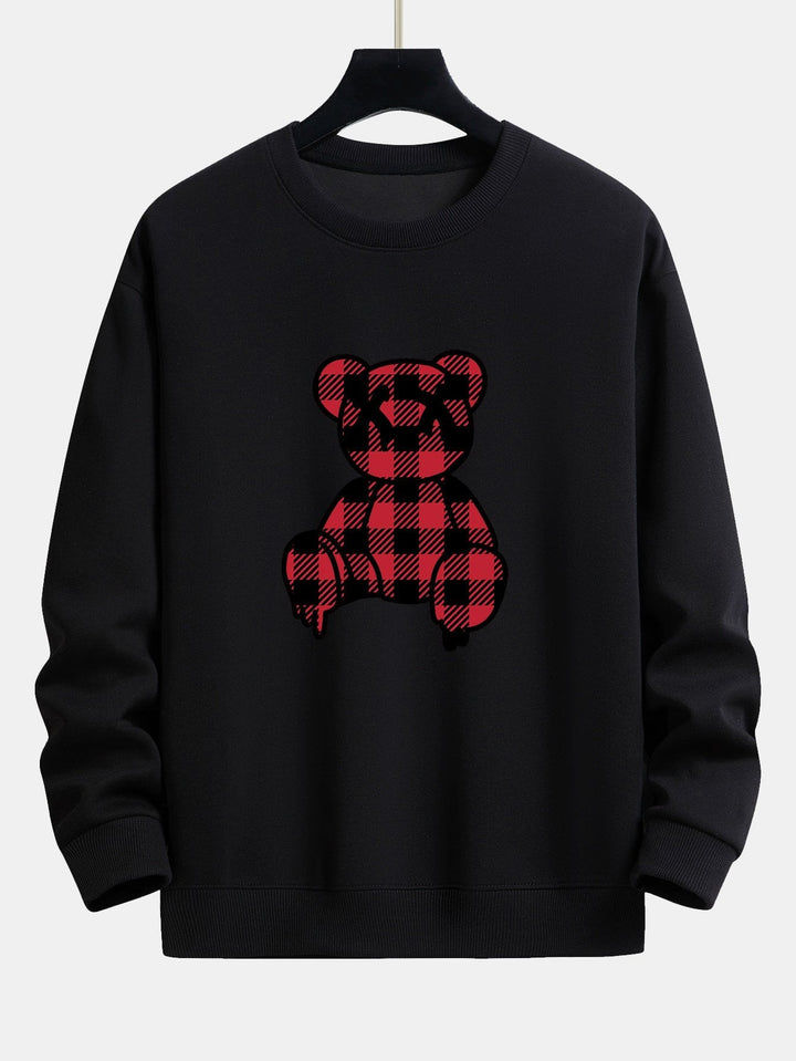 Koen | Sweater met rode geruite beerprint en relaxte pasvorm