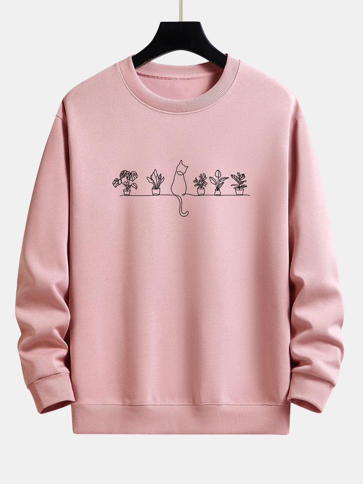 Folkert | Sweater met kat- en plantenprint en relaxte pasvorm