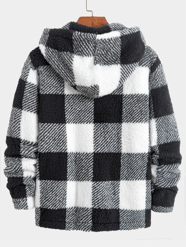 Gerard | Geruite teddyfleece jas met capuchon