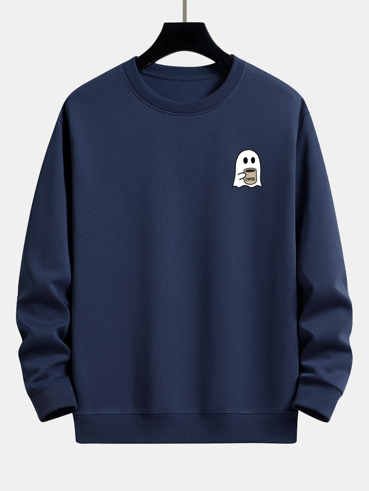 Tom | Sweater met spook- en koffieprint en relaxte pasvorm