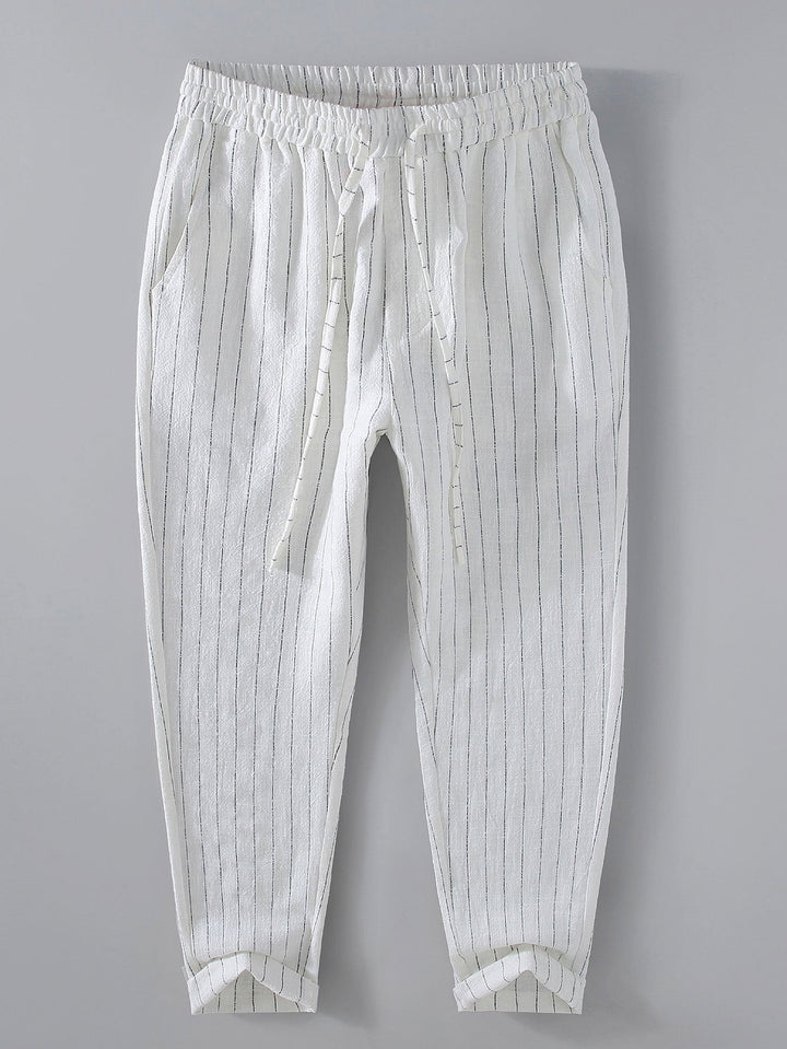 Joost | Gestreepte Linnen Cropped Broek