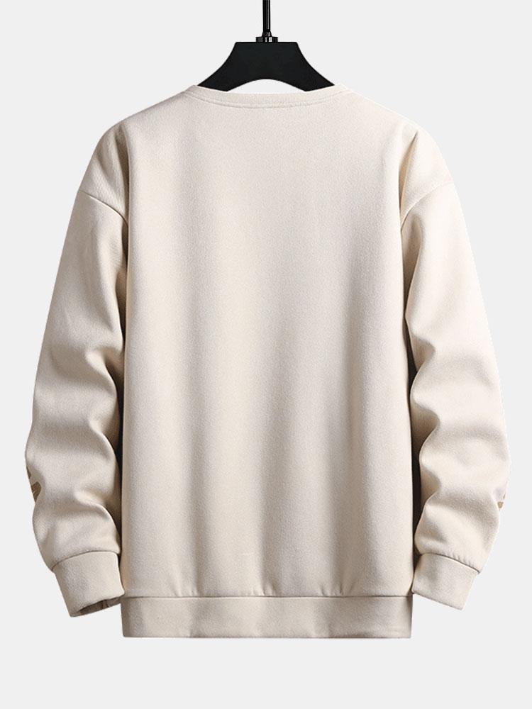 Sjoerd | Sweater in suèdelook met tekstopdruk
