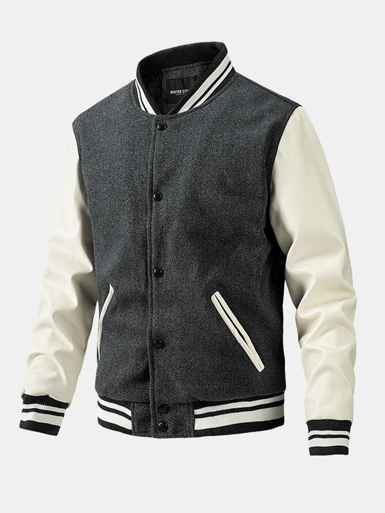 Yannick | Baseball jack met wolachtige pu-mouwen en contrastdetails