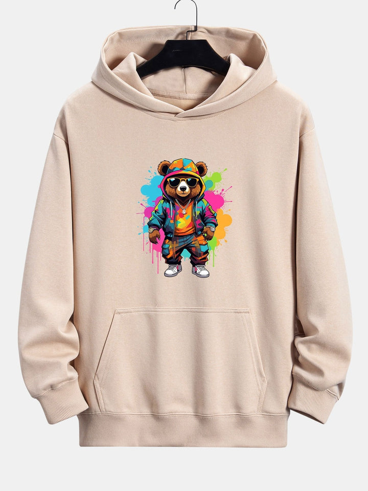 Frits | Hoodie met beerprint in inktstijl en relaxte pasvorm