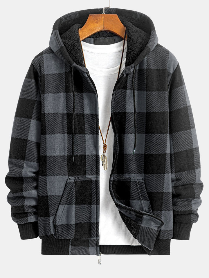 Jochem | Geruite flanellen hoodie met teddyvoering