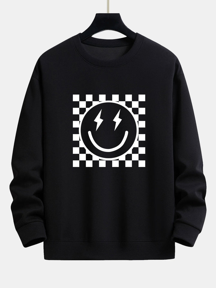 Diederik | Sweater met schaakbord- en smileyprint en relaxte pasvorm