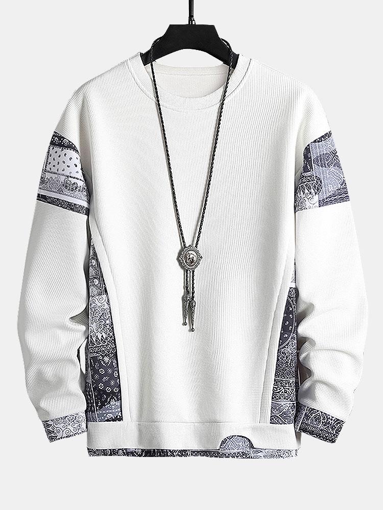 Hein | Sweater met paisleypanelen en wafelstructuur