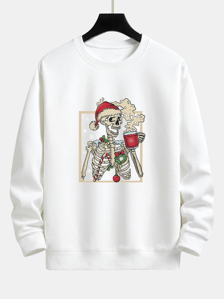 Siem | Kerstsweater met skelet- en koffieprint en relaxte pasvorm