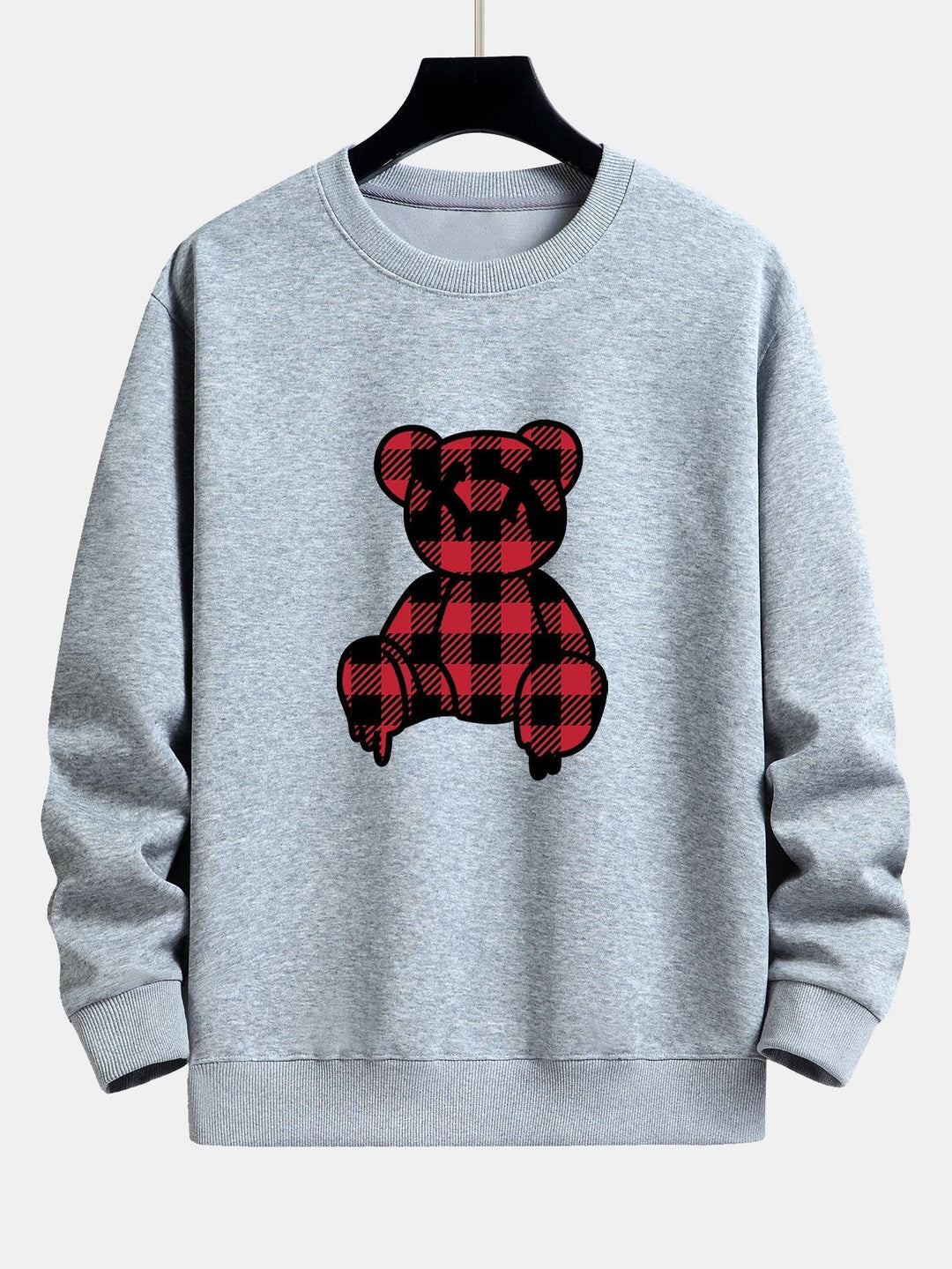 Koen | Sweater met rode geruite beerprint en relaxte pasvorm