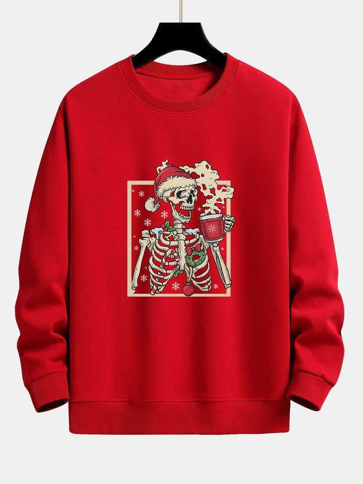 Siem | Kerstsweater met skelet- en koffieprint en relaxte pasvorm