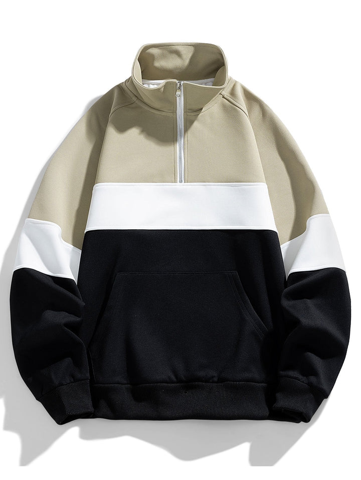 Jurre | Sweater met kleurvlakken, hoge kraag en korte rits