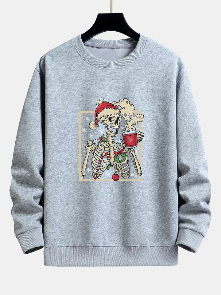 Siem | Kerstsweater met skelet- en koffieprint en relaxte pasvorm