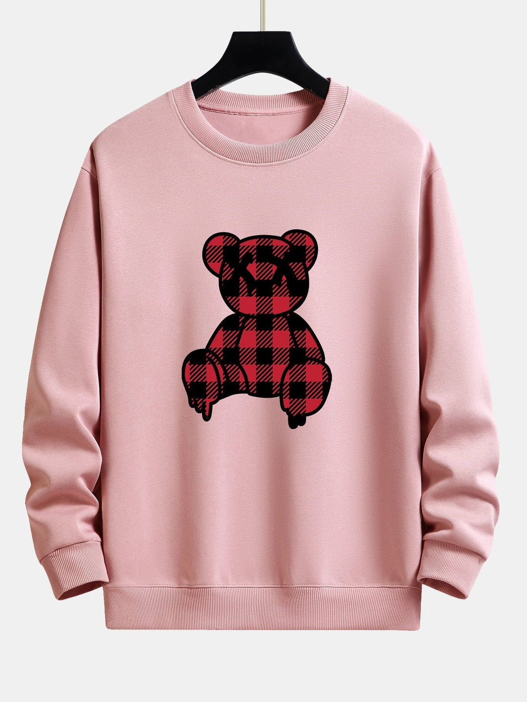 Koen | Sweater met rode geruite beerprint en relaxte pasvorm