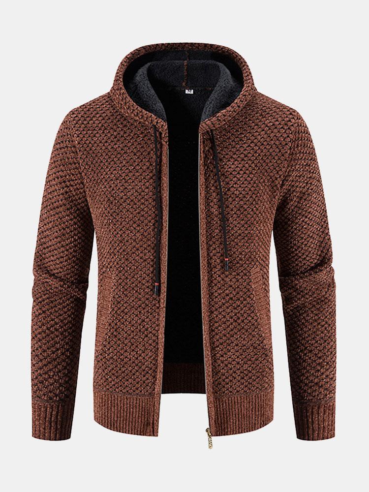 Tobias | Trui met structuur, capuchon en teddyvoering