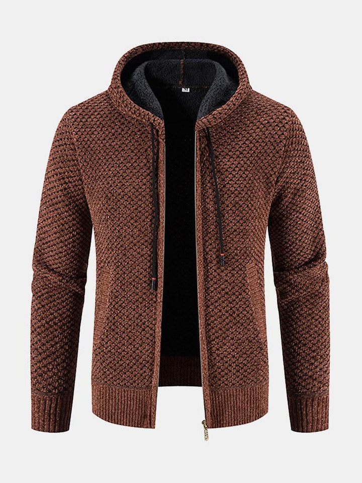 Tobias | Trui met structuur, capuchon en teddyvoering