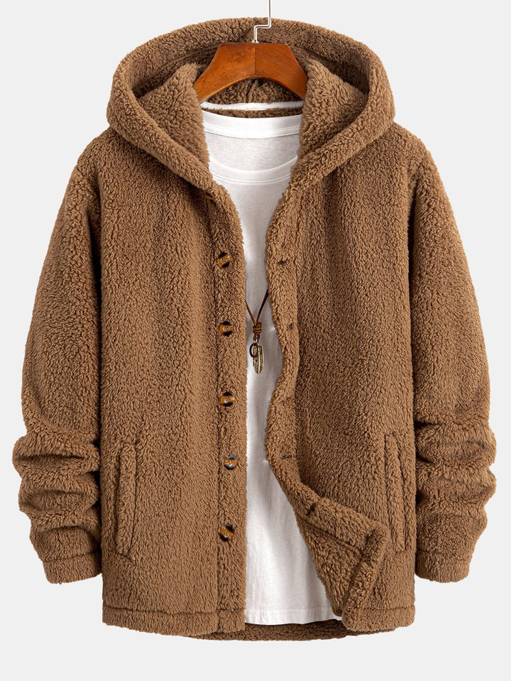 Job | Teddyfleece jas met capuchon en knopen