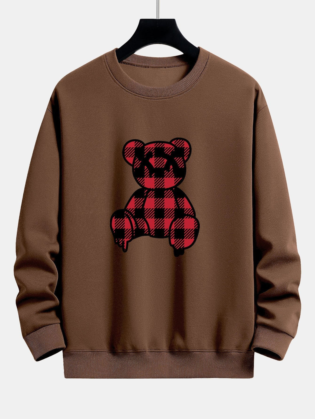 Koen | Sweater met rode geruite beerprint en relaxte pasvorm