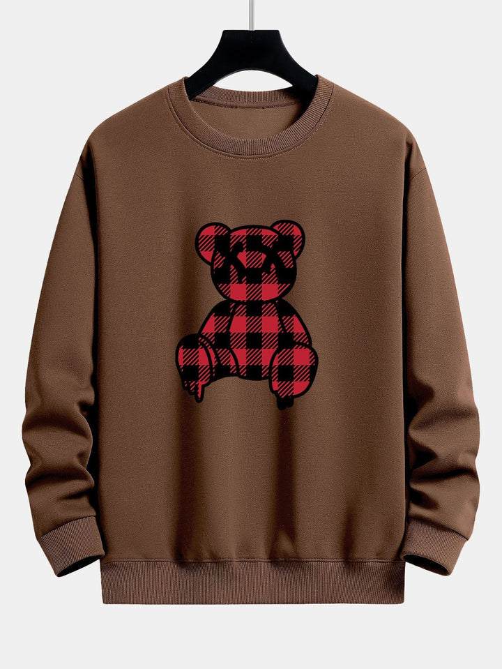 Koen | Sweater met rode geruite beerprint en relaxte pasvorm
