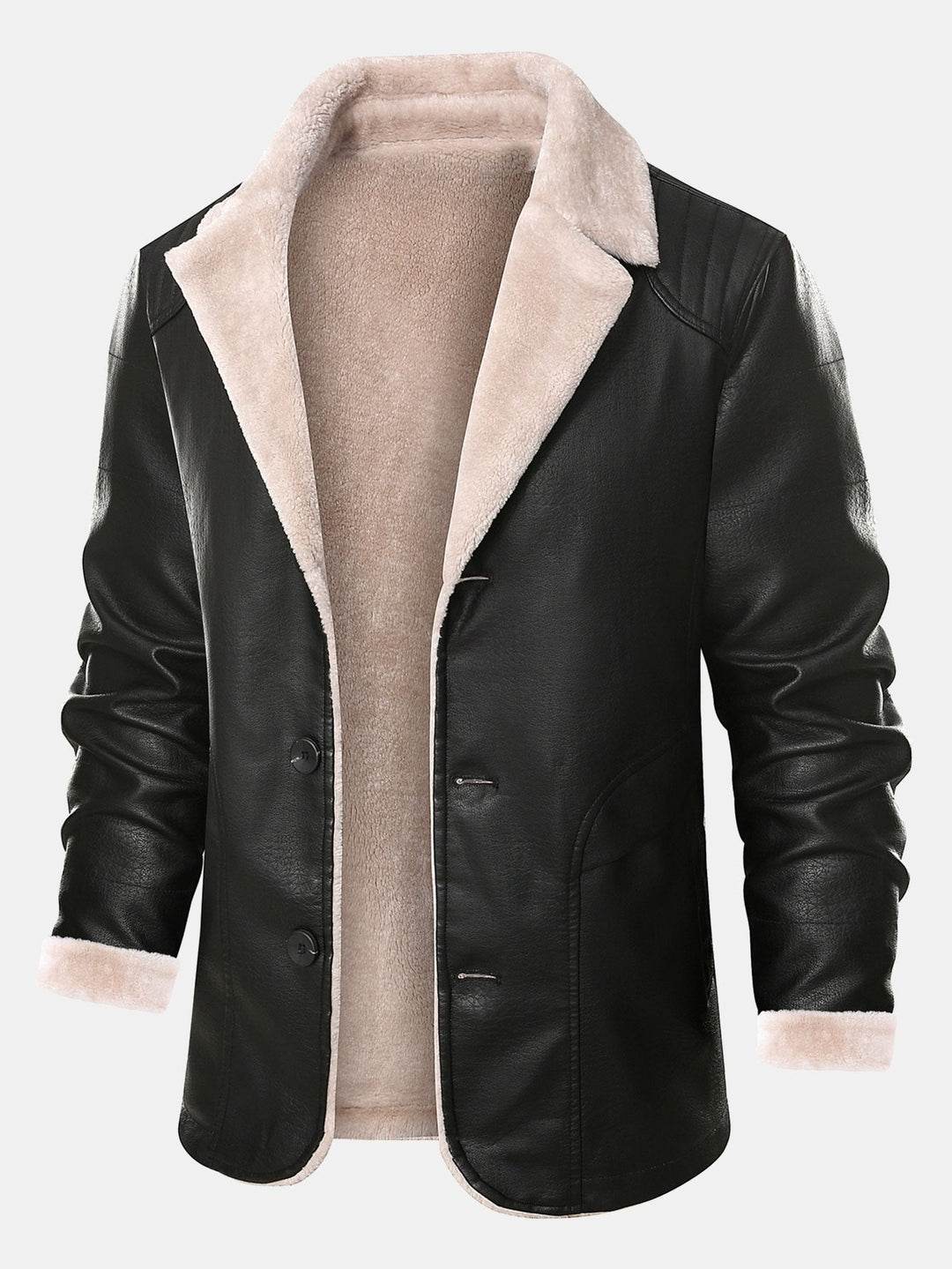 Stef | Blazer van pu-leer met imitatiebontvoering