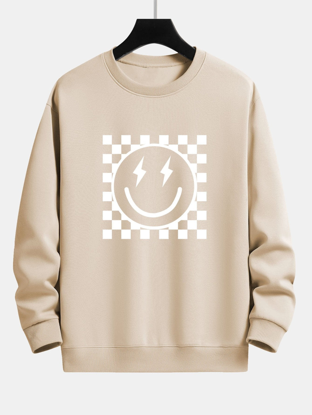 Diederik | Sweater met schaakbord- en smileyprint en relaxte pasvorm