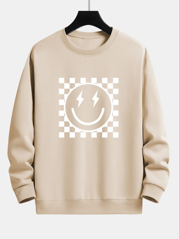 Diederik | Sweater met schaakbord- en smileyprint en relaxte pasvorm