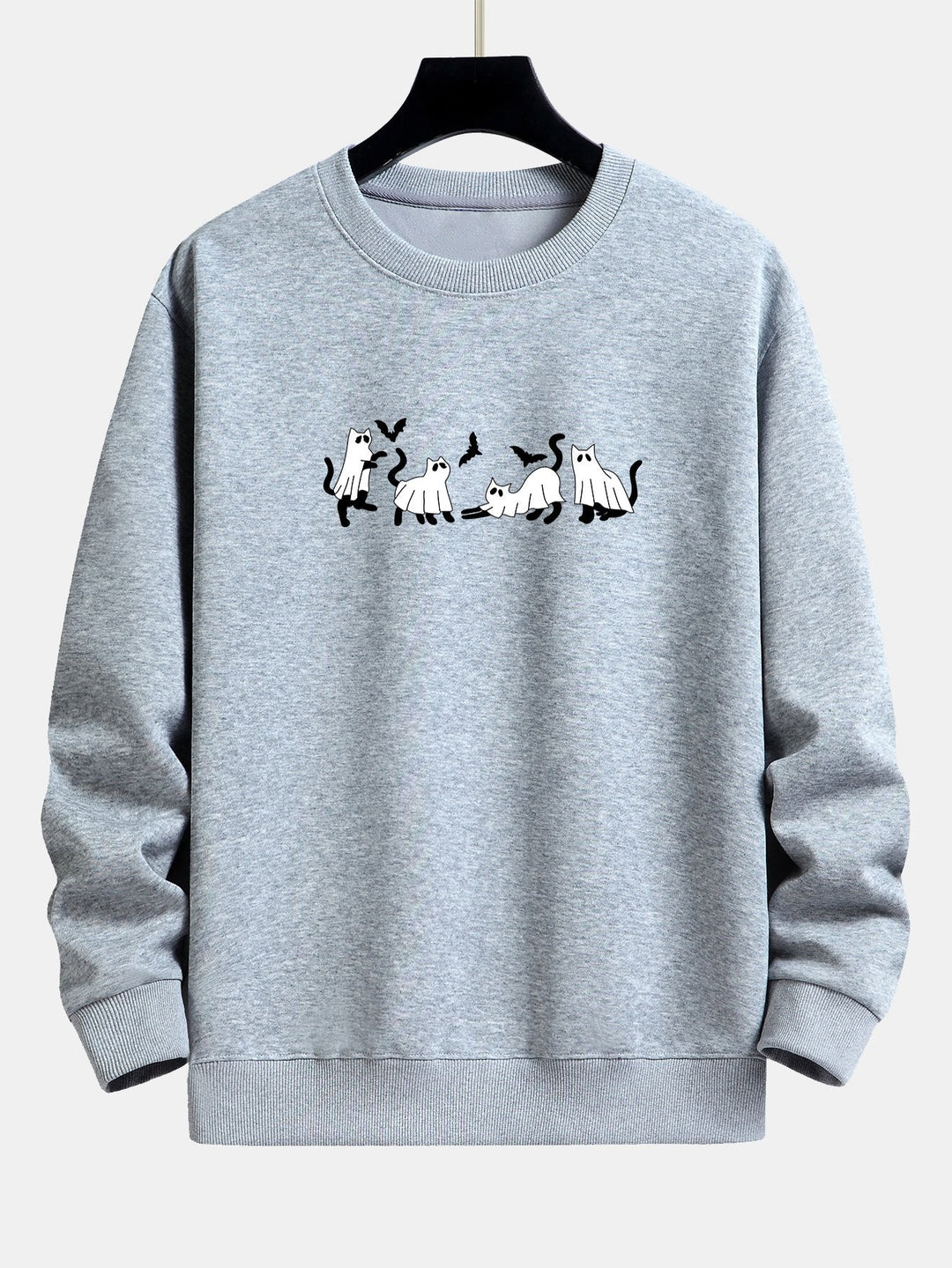 Jeroen | Sweater met zwarte kat en spookprint en relaxte pasvorm
