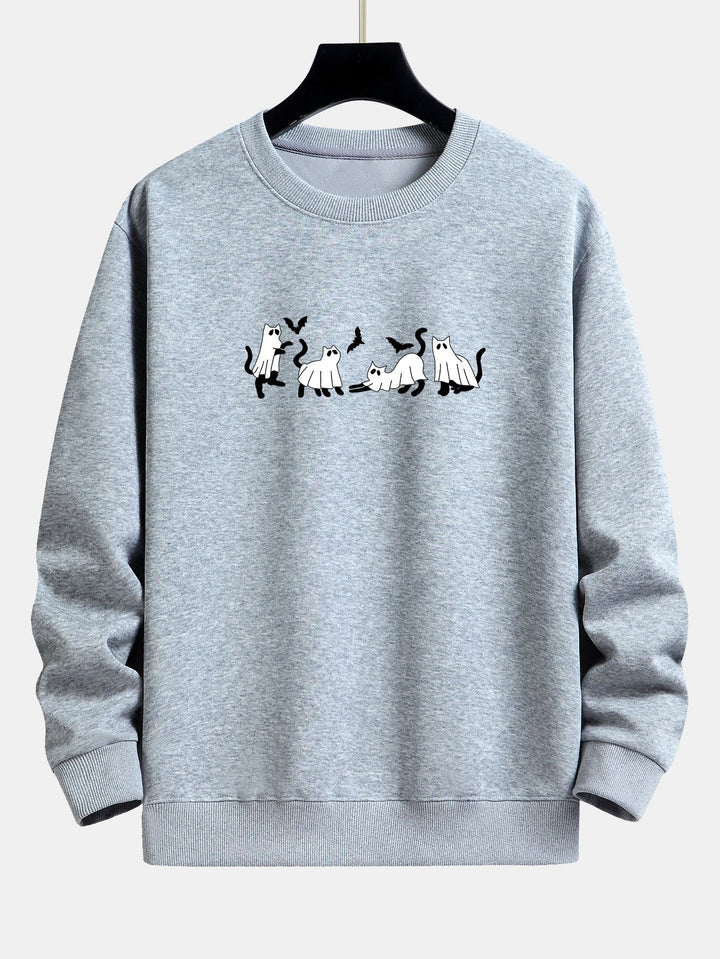 Jeroen | Sweater met zwarte kat en spookprint en relaxte pasvorm