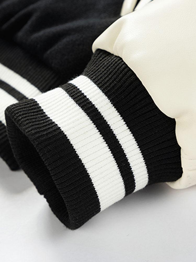 Yannick | Baseball jack met wolachtige pu-mouwen en contrastdetails