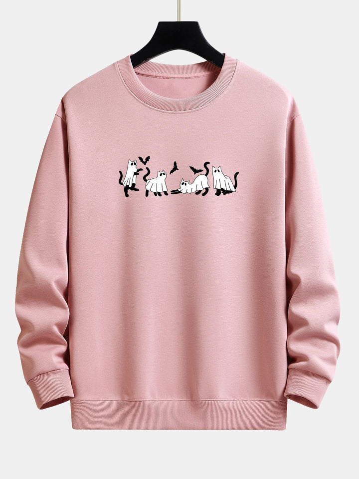 Jeroen | Sweater met zwarte kat en spookprint en relaxte pasvorm