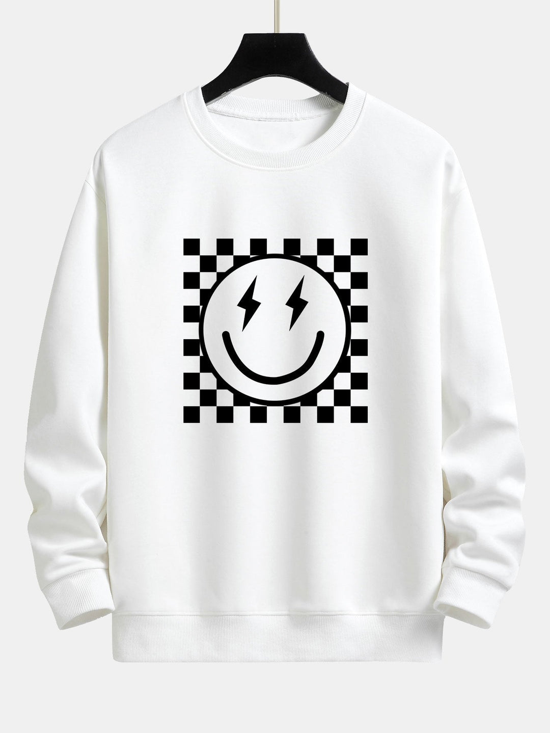 Diederik | Sweater met schaakbord- en smileyprint en relaxte pasvorm