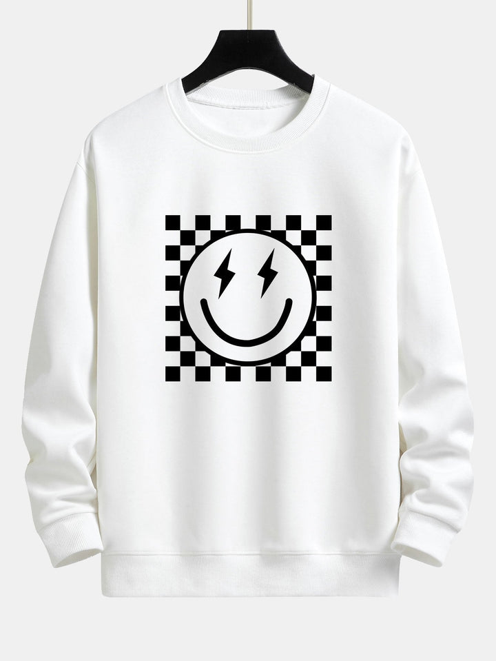 Diederik | Sweater met schaakbord- en smileyprint en relaxte pasvorm