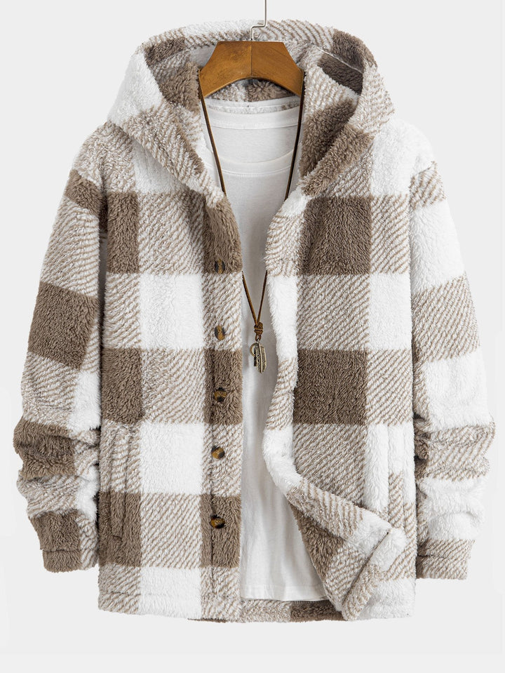 Gerard | Geruite teddyfleece jas met capuchon