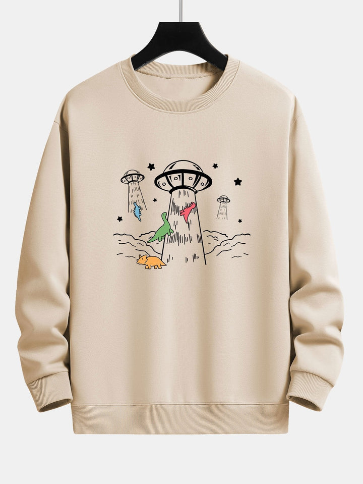 Krijn | Sweater met dinosaurus- en ruimteschipprint en relaxte pasvorm