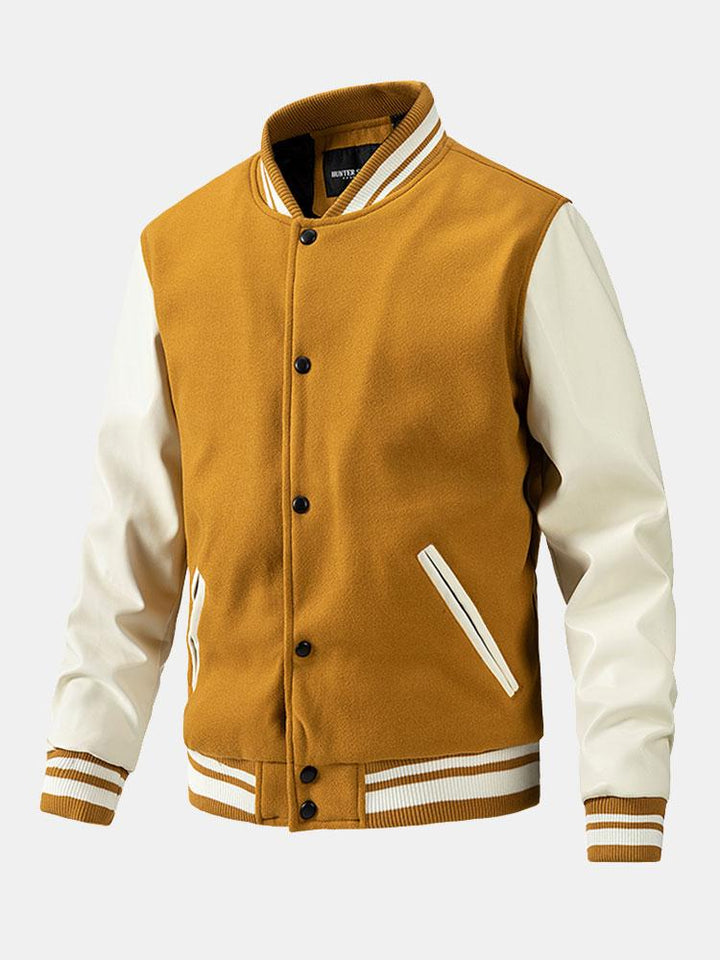 Yannick | Baseball jack met wolachtige pu-mouwen en contrastdetails
