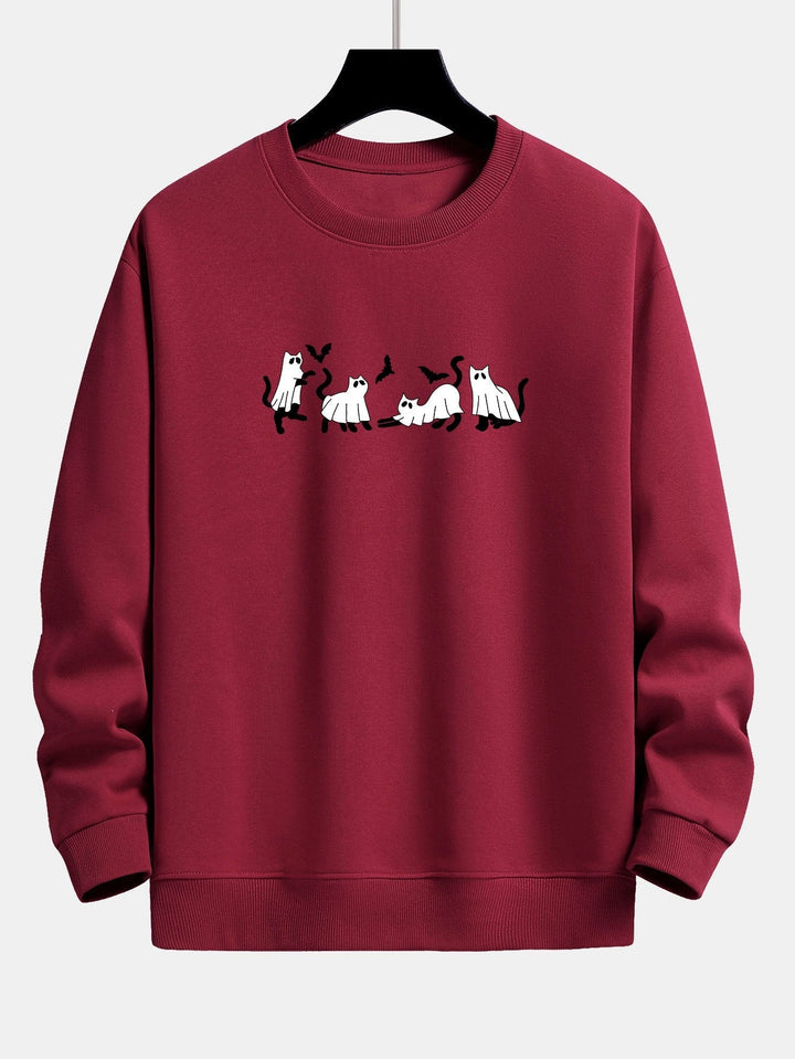 Jeroen | Sweater met zwarte kat en spookprint en relaxte pasvorm