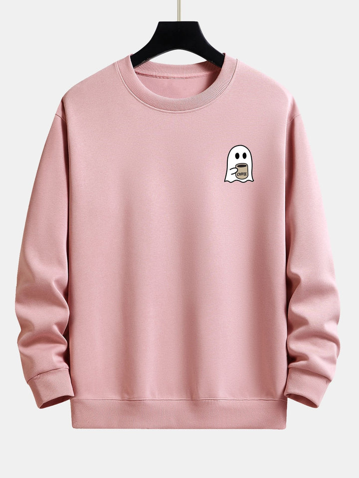 Tom | Sweater met spook- en koffieprint en relaxte pasvorm