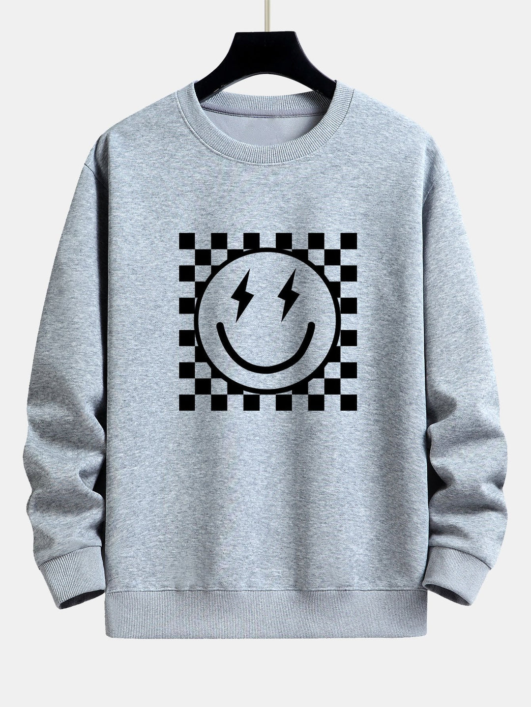 Diederik | Sweater met schaakbord- en smileyprint en relaxte pasvorm