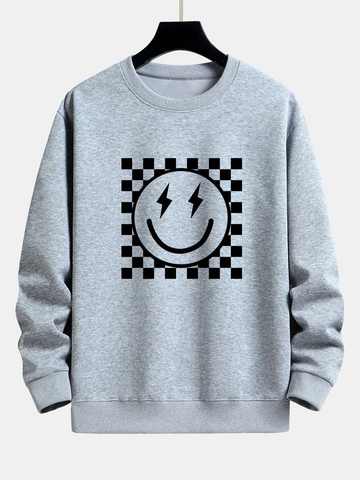 Diederik | Sweater met schaakbord- en smileyprint en relaxte pasvorm