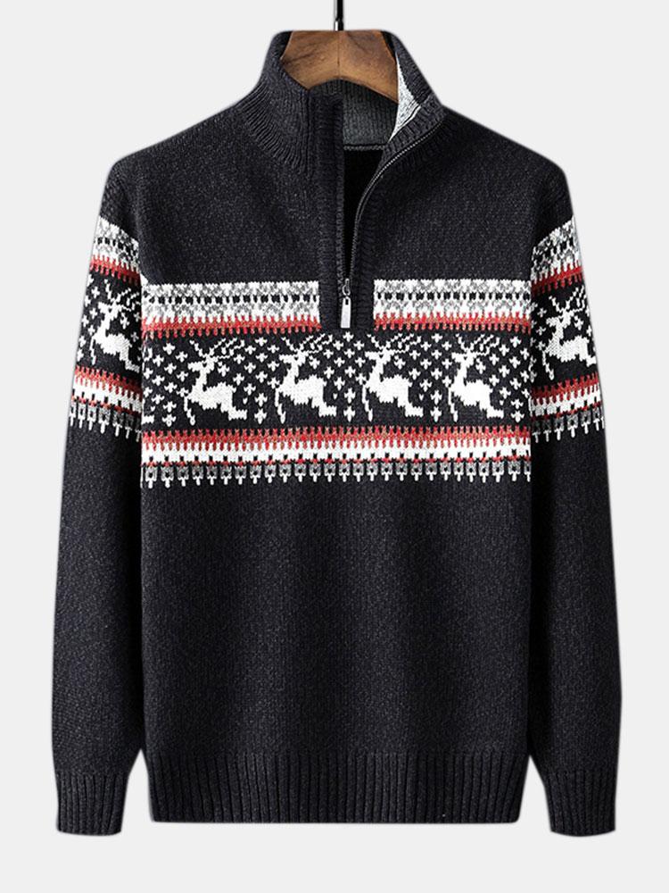 Siem | Kersttrui met elandprint en halve rits