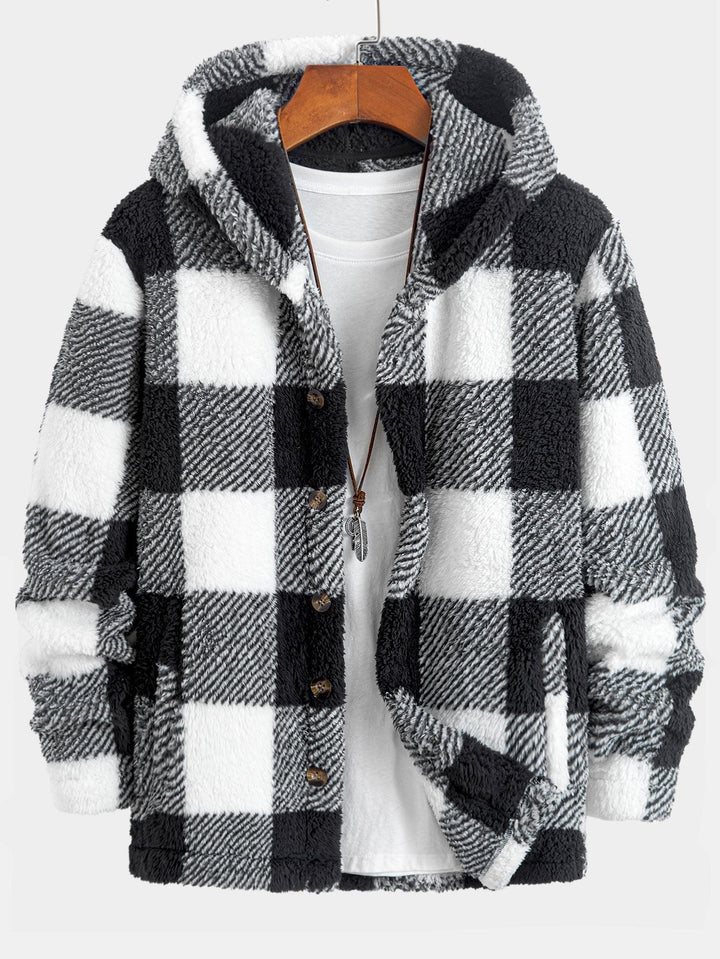 Gerard | Geruite teddyfleece jas met capuchon